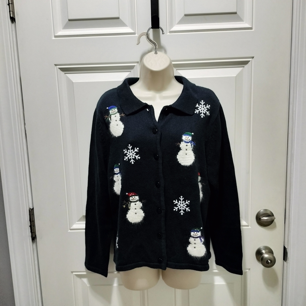 Crystal-Kobe Charming Black Snowman Cardigan